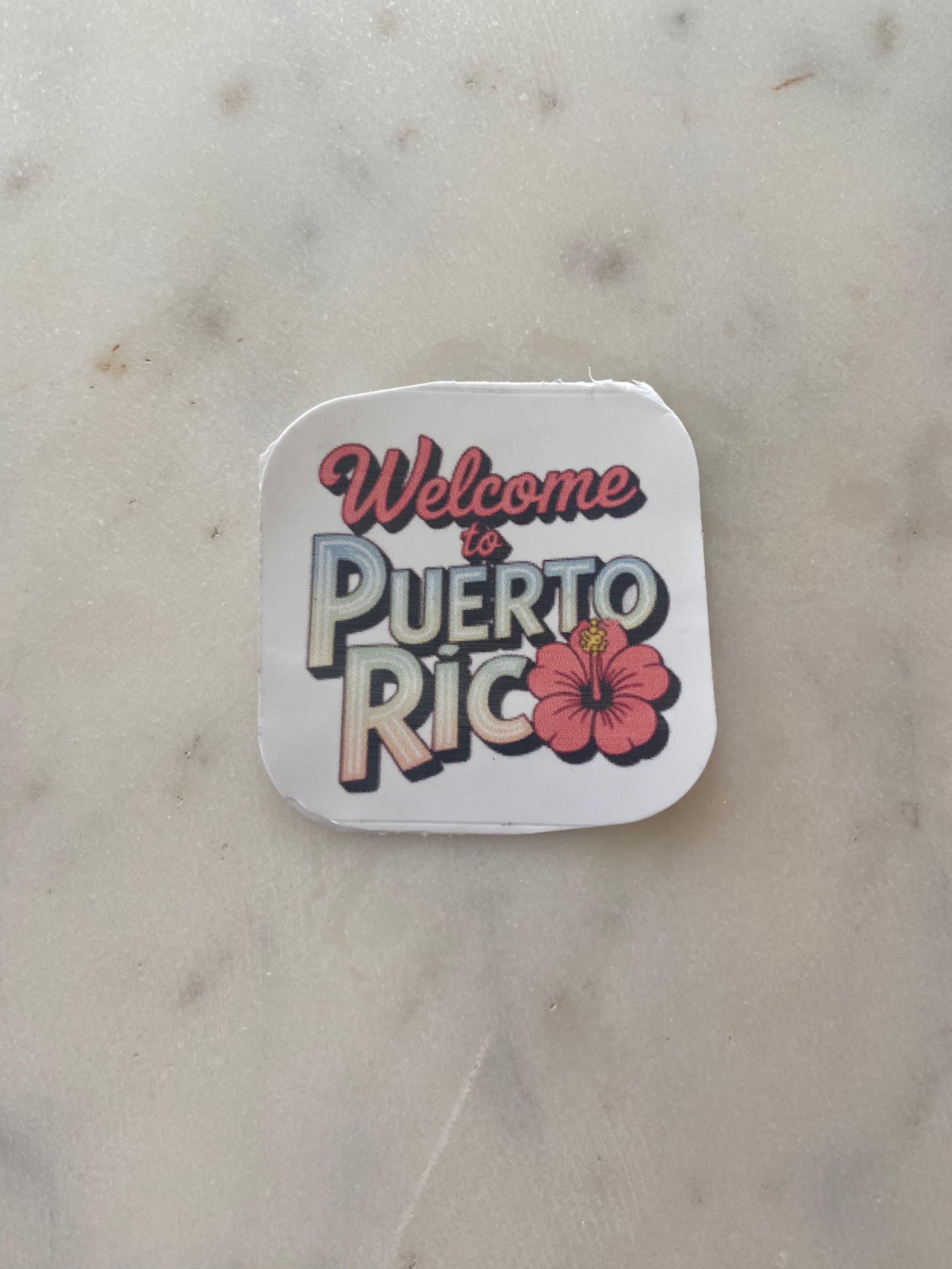 Welcome to Puerto Rico Sticker | Tropical Hibiscus Vinyl Waterproof Sticker